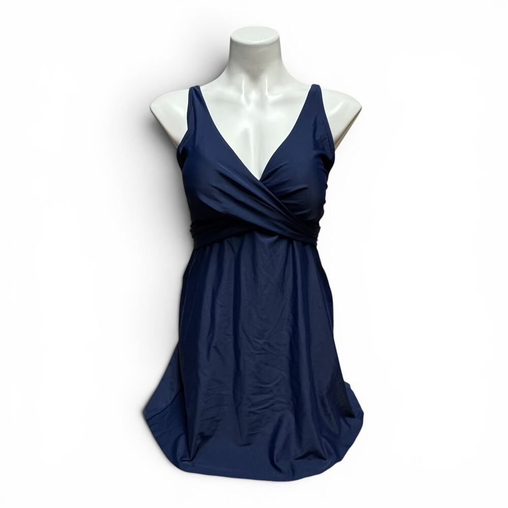 Talbots Criss Cross Top One Piece Swim Dress Blue XL